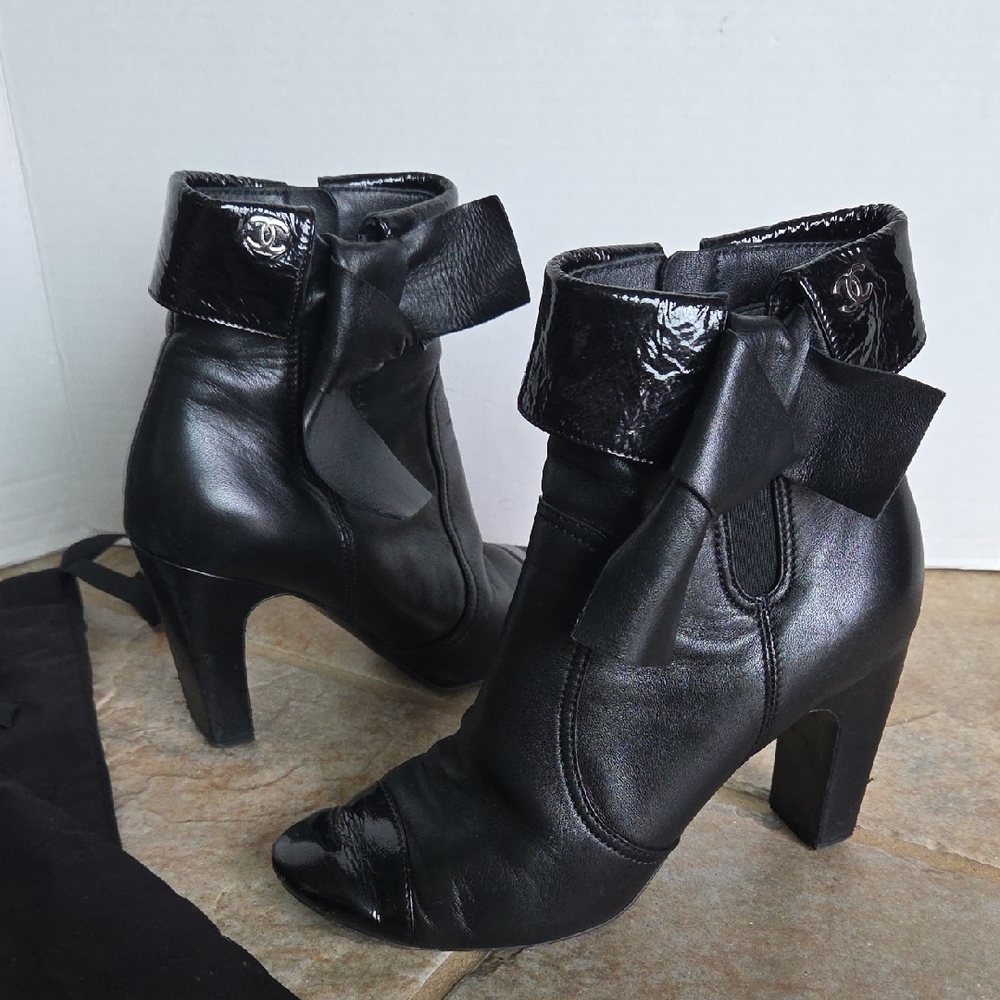 Chanel Cap Toe Black Ankle Heeled Boots